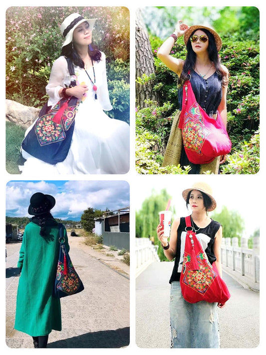 Tibetan Embroidery Bag Ethnic Style Single Shoulder Bag Women'S Bag Retro Embroidery Wandering Bag Fashion Denim Canvas Bag