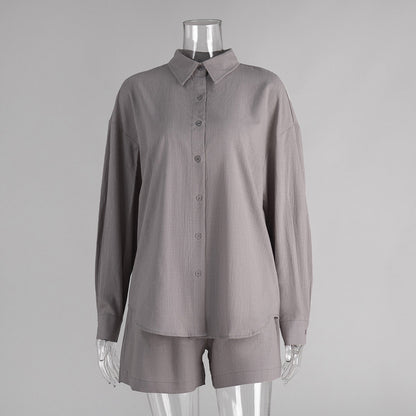 Cotton Long Sleeve Cardigan And Shorts Set Casual Chic