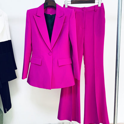 Elegant Blazer And Flared Pants Set Casual Two-Piece Suit
