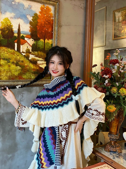 Bohemian Vintage Wear Photo Shawl Women'S Outer With Ethnic Style Vacation Tassel Plus Thick Warm Cape Cape