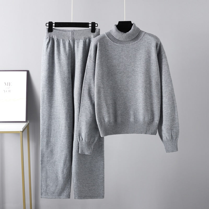 2+Solid Color High Collar Knit Sets