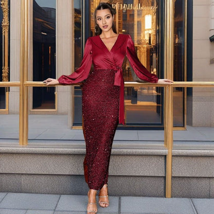 Elegant Mermaid Midi Dress With Off-Shoulder Design
