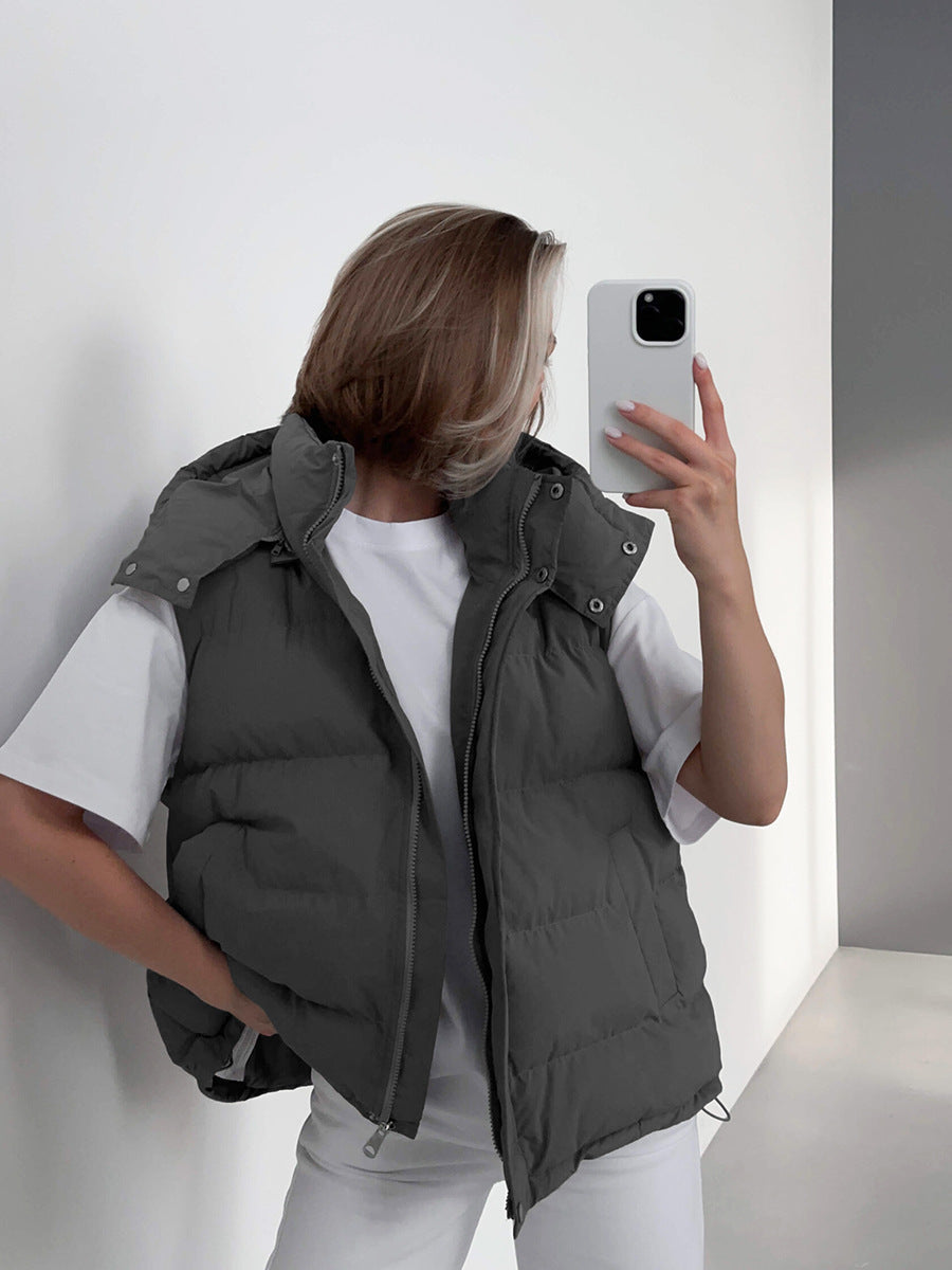 Trendy Hooded Puffer Vest with Sleeveless Design