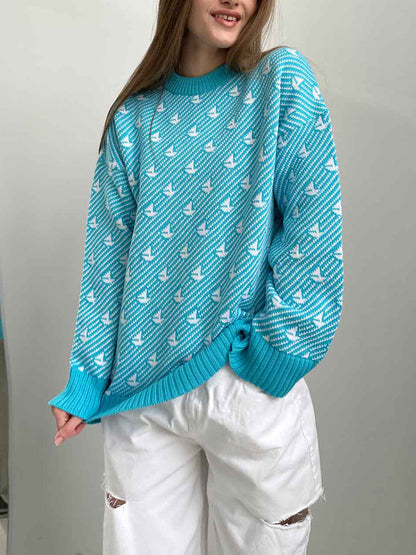Casual Geometric Knit Sweater Comfortable All-Season Pullover