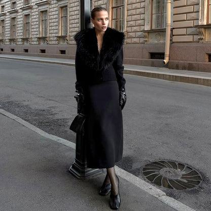 Fashionable Women鈥檚 Long Sleeve Cardigan With Fur Collar