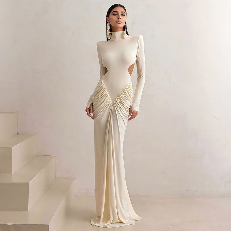 Elegant High Neck Bodycon Long Dress With Backless Design
