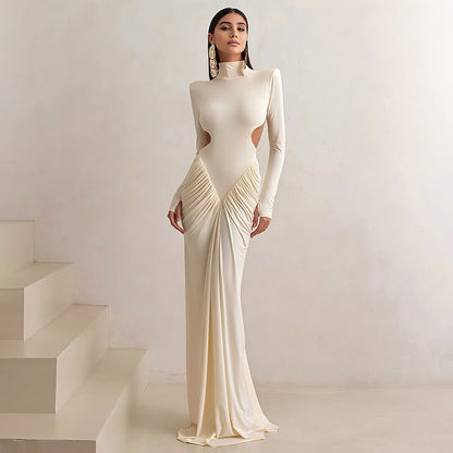 Elegant High Neck Bodycon Long Dress With Backless Design