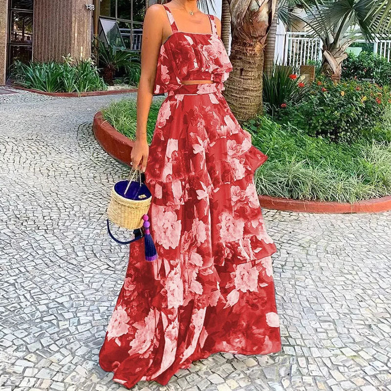 Floral Print Two-Piece Dress Set for Women