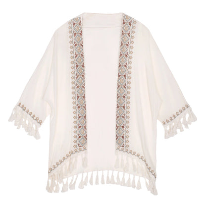 Ethnic Style Embroidery Bohemian Tassel Cardigan, Elegant And Super Immortal Sun Protection Shirt, Beach Outerwear, Loose And Thin Jacket