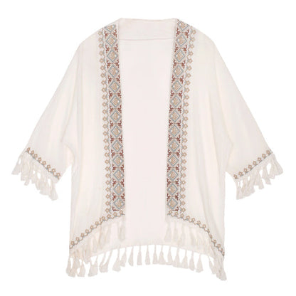 Ethnic Style Embroidery Bohemian Tassel Cardigan, Elegant And Super Immortal Sun Protection Shirt, Beach Outerwear, Loose And Thin Jacket