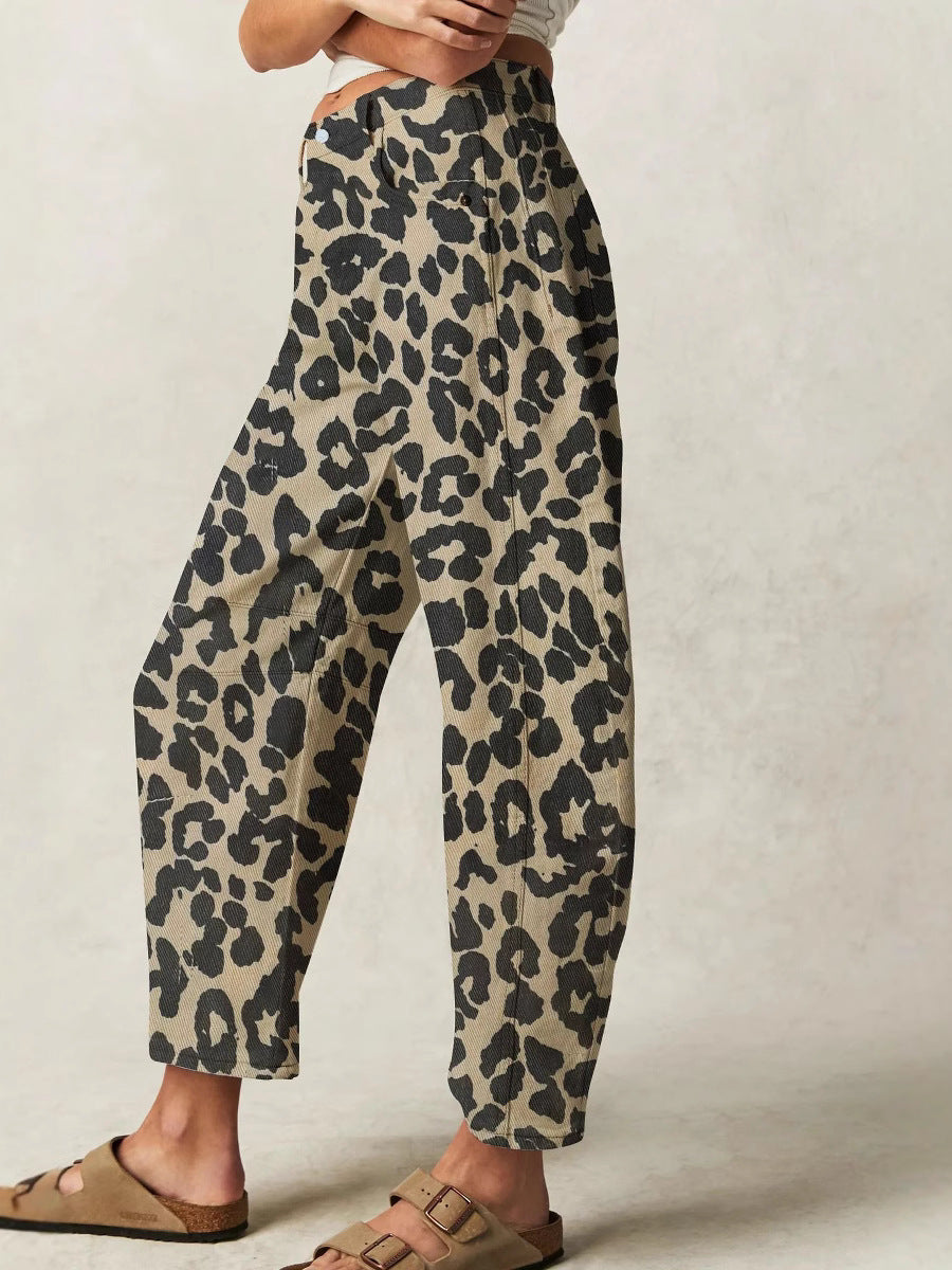 Leopard Print Casual Mid-Rise Loose Women's Jeans