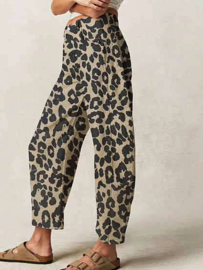 Leopard Print Casual Mid-Rise Loose Women's Jeans
