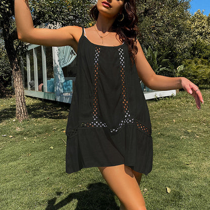 Summer Fashion Sexy Hollow Out Circular Loose Beach Skirt With Strap Dress