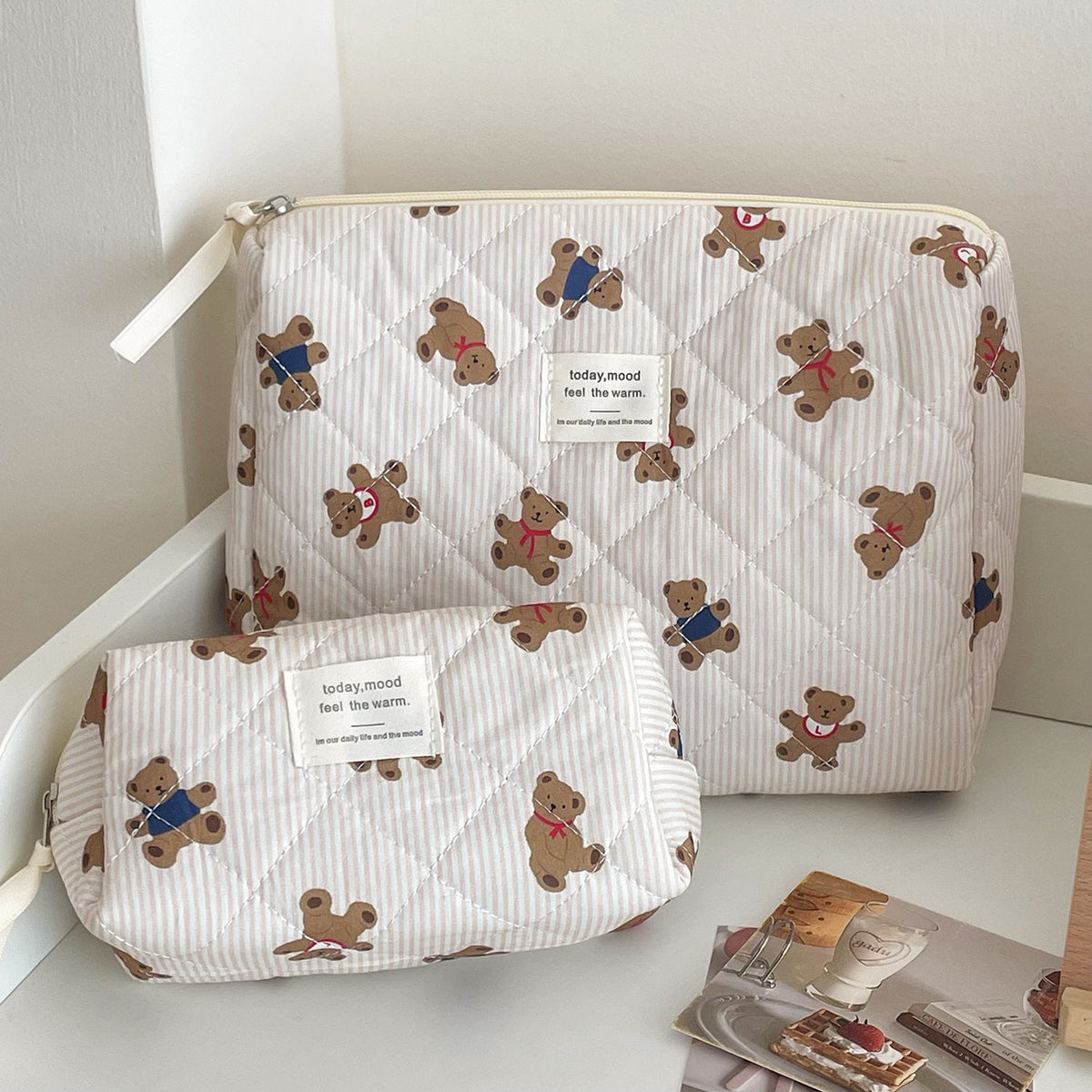 Cute Striped Bear Cosmetic Travel Organizer Bag