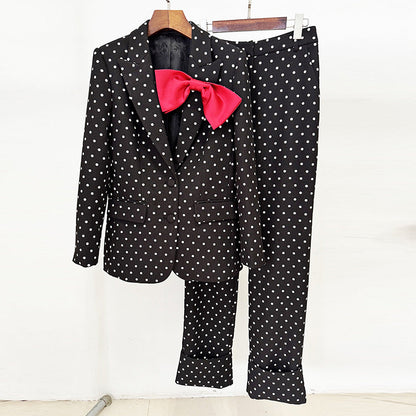 Polka Dot Blazer Jacket Pants Set