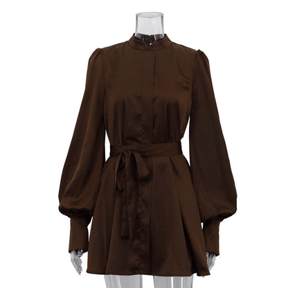 French Elegant Satin Mini Dress With Tie