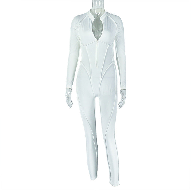 Stylish Solid Color V-Neck Hollow Back Jumpsuit For Women