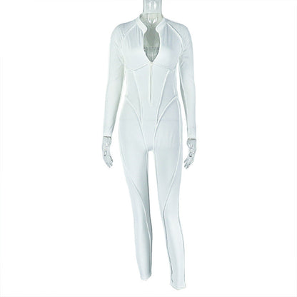 Stylish Solid Color V-Neck Hollow Back Jumpsuit For Women