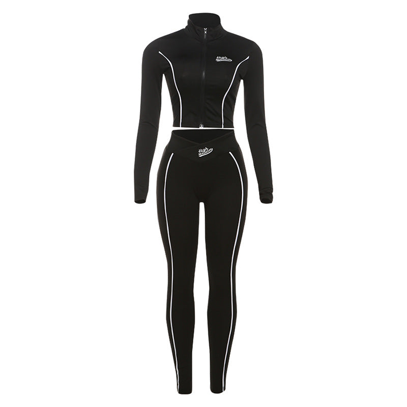Women鈥檚 Sexy Cropped Long Sleeve Top And Slim-Fit Pants Set