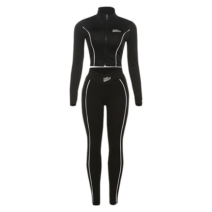 Women鈥檚 Sexy Cropped Long Sleeve Top And Slim-Fit Pants Set
