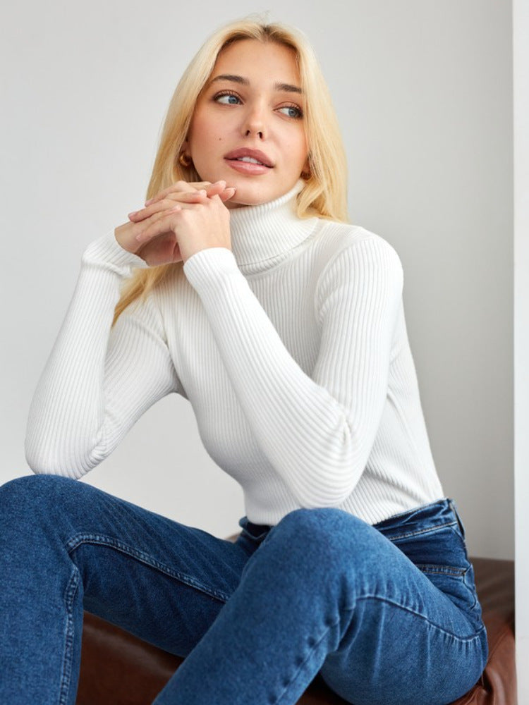 High Neck Knit Sweater Casual Pullover for Women