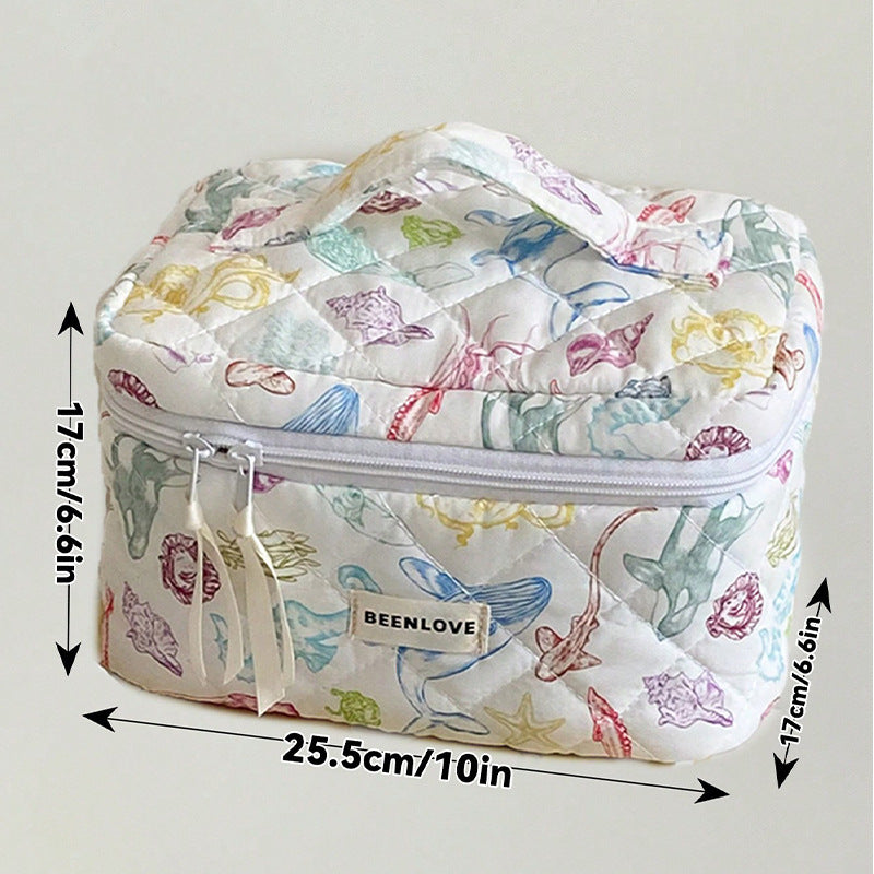 Trendy Print Quilted Large Capacity Makeup Bag