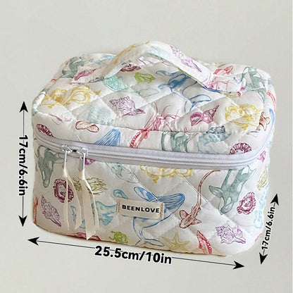 Trendy Print Quilted Large Capacity Makeup Bag