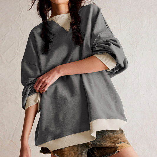 Color Block Loose Fit Sweatshirt for Women