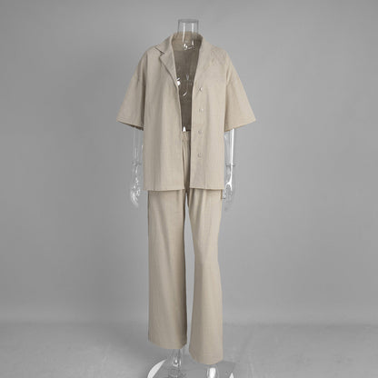 Cotton Casual Short Sleeve Top and Pants Set