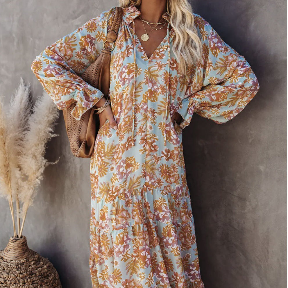 Spring And Summer New Ladies Dress Bohemian Long Skirt Small Floral Beach Dress
