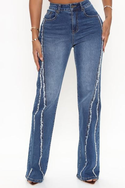 High-Waisted Distressed Denim Straight Leg Jeans