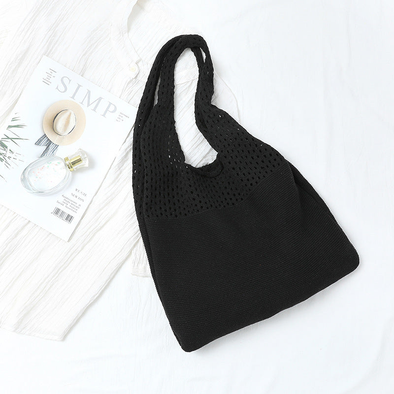 2+ Solid Color Simple Hollow Out Knit Shoulder Bag