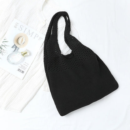 2+ Solid Color Simple Hollow Out Knit Shoulder Bag