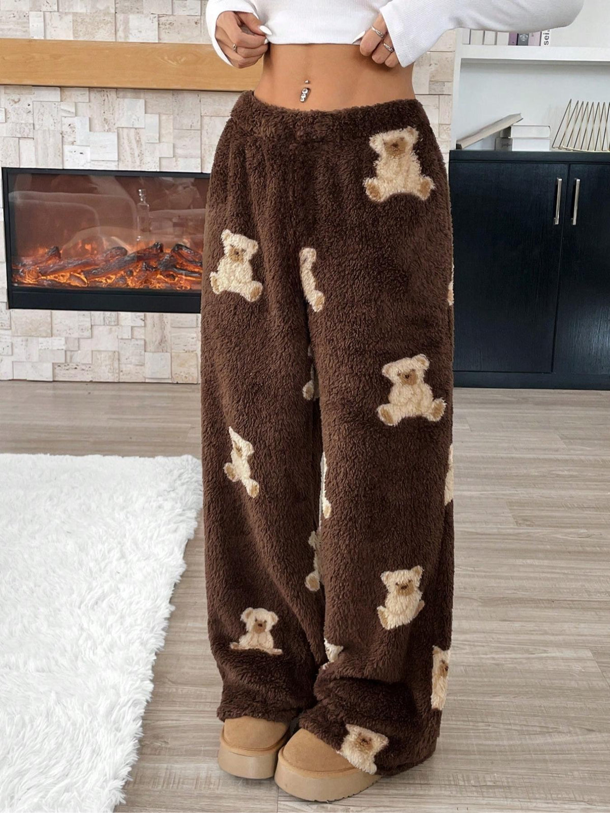 Casual Leopard Print Elastic Waist Wide Leg Pants