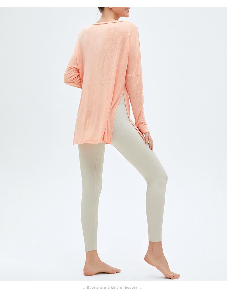 Sports Blouse Women'S Long-Sleeved Loose Fitness Top Quick-Drying Double-Sided Slits To Cover The Meat And Thin Yoga Clothes