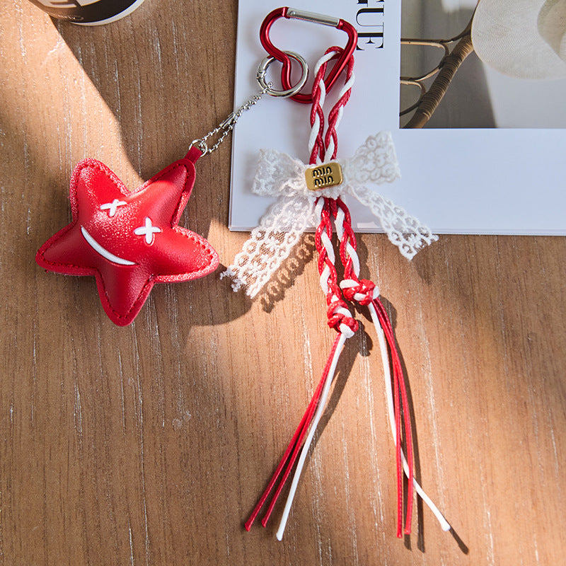 Cute Bow Star Braided Keychain Bag Charm