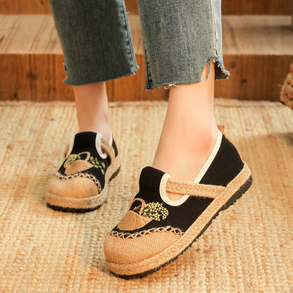 New Embroidered Shoes Flat-Heeled And Low-Top Embroidered Shallow-Mouthed Shoes Ethnic Style Cloth Shoes