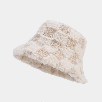 Winter Fuzzy Trendy Plaid Thick Warm Bucket Hat