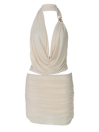 Sexy V-Neck Sheer Mesh Top & Bodycon Skirt Set