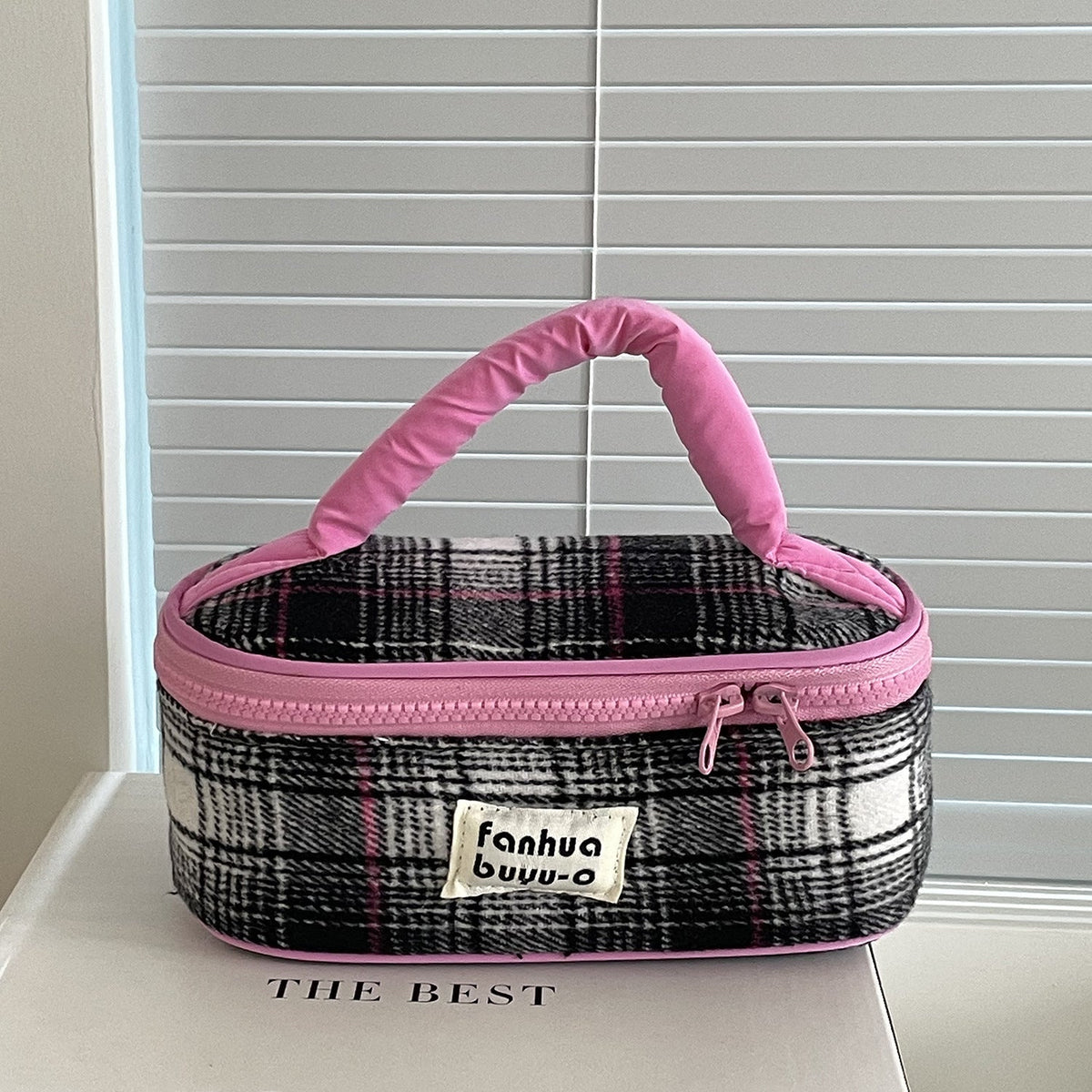 Color Block Woolen Makeup Bag Large Capacity Travel Portable Storage Pouch