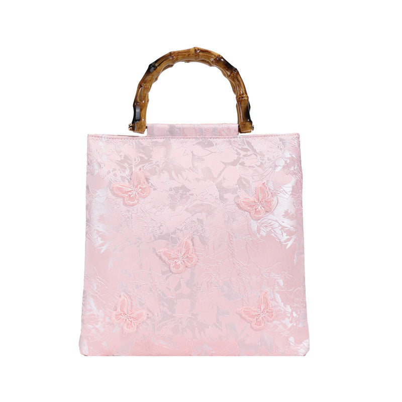 Embroidered Sequin Bamboo Tote Bag Stylish Evening Handbag