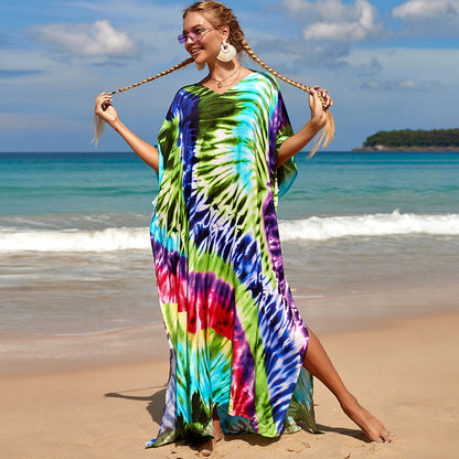 Printed Beach Skirt Loose Robe Seaside Holiday Bikini Swimsuit Smock Sunscreen Blouse Women
