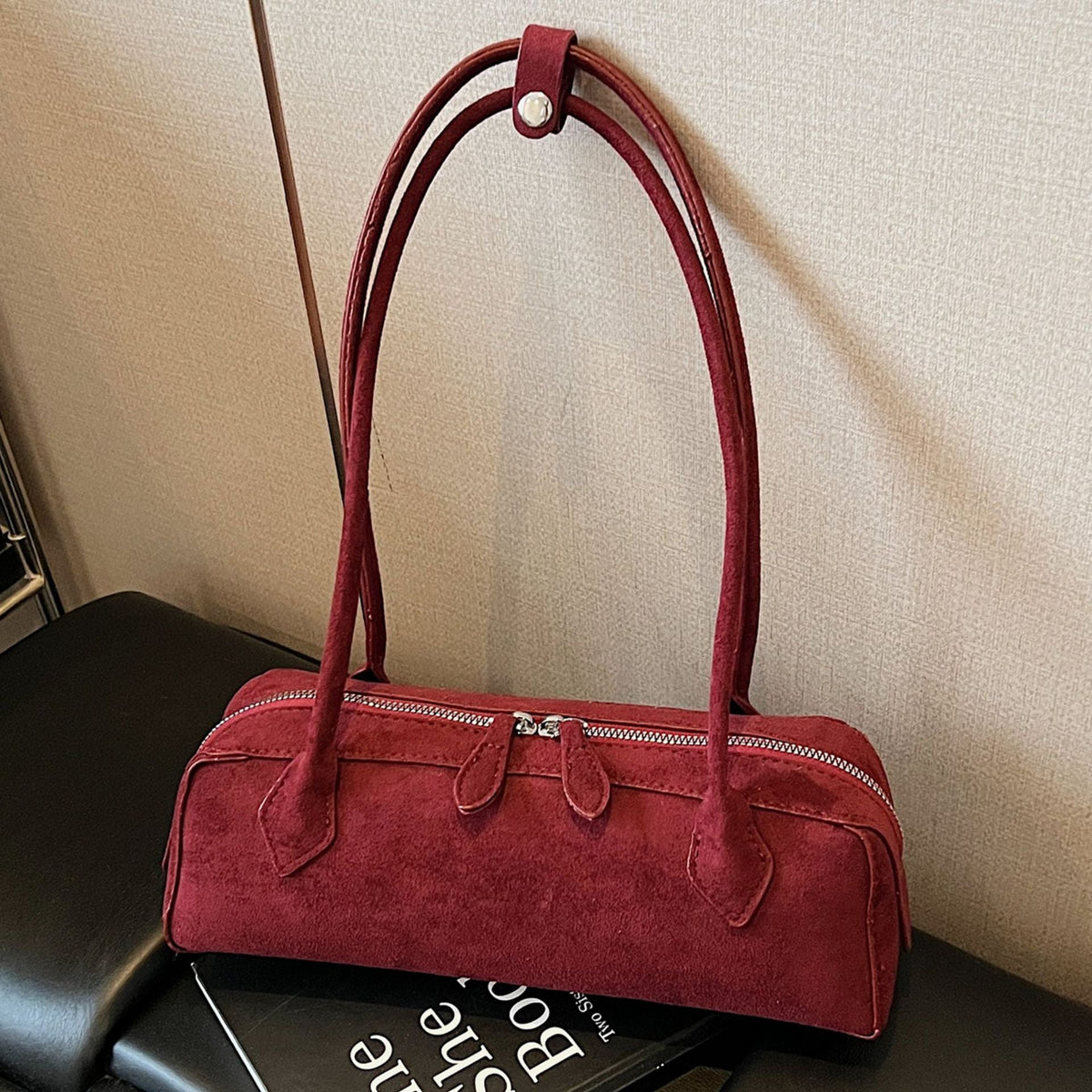 French Vintage Suede Tote Bag Stylish Casual Shoulder Bag