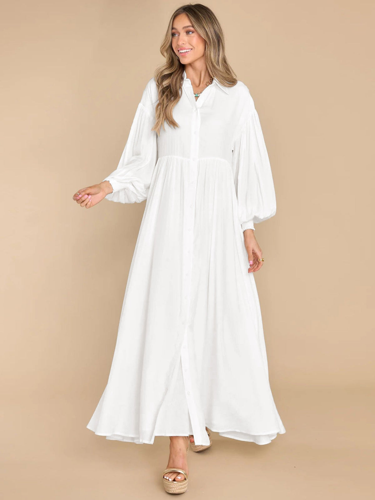 Autumn And Winter New Product Long Solid Color Dress Button Long Dress Loose Oversized Swing Skirt