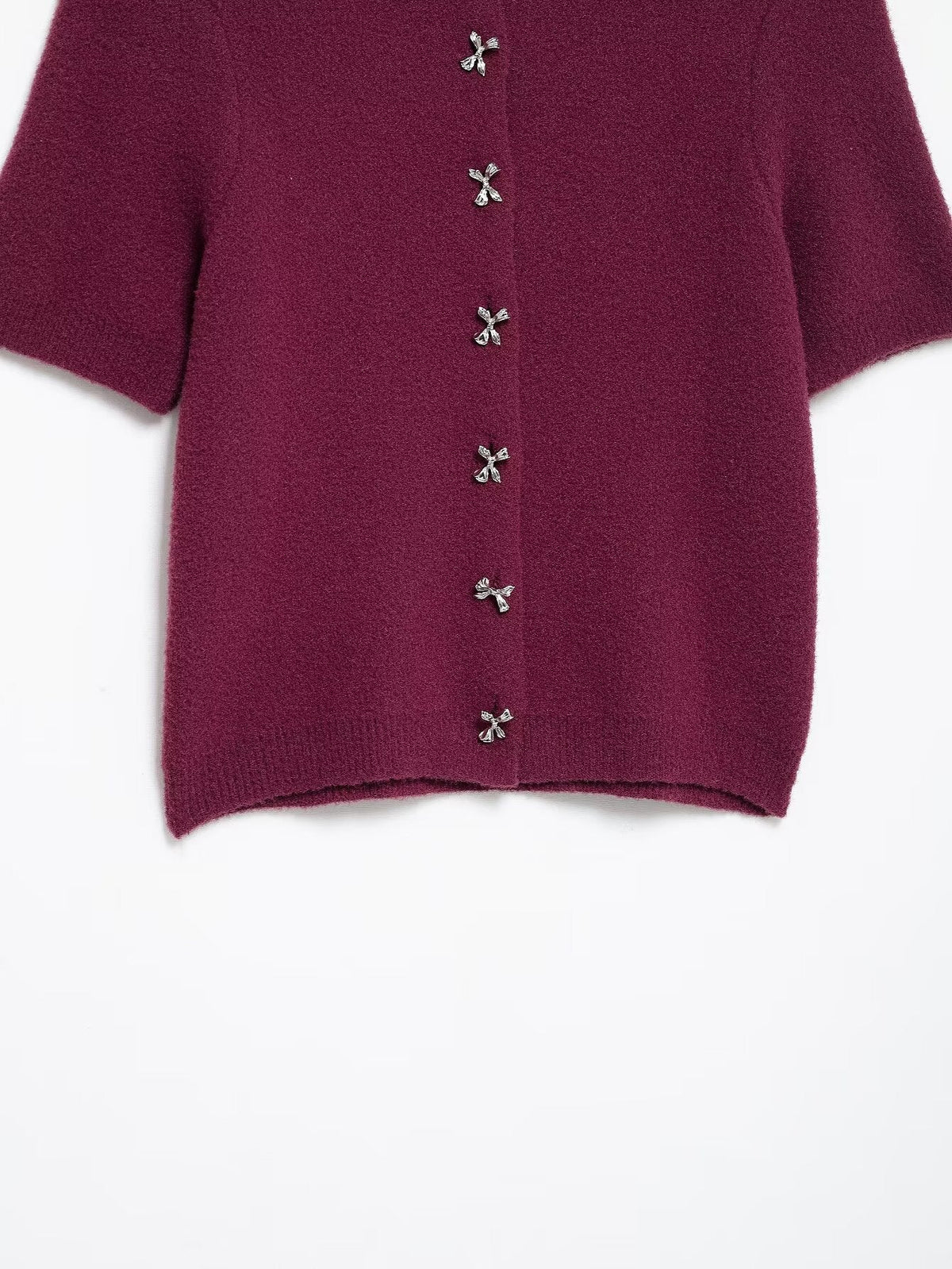 Classic Bow Button Down Knit Cardigan Top