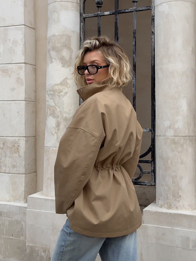 Casual Cotton Trench Coat With Drawstring Fit