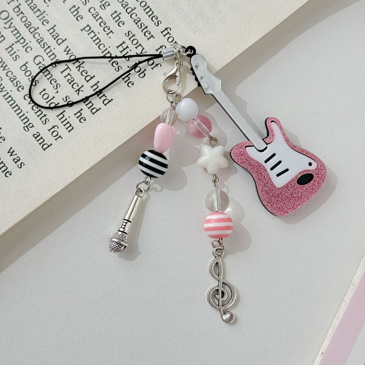 Cute Pink Violin Keychain Bag Charms
