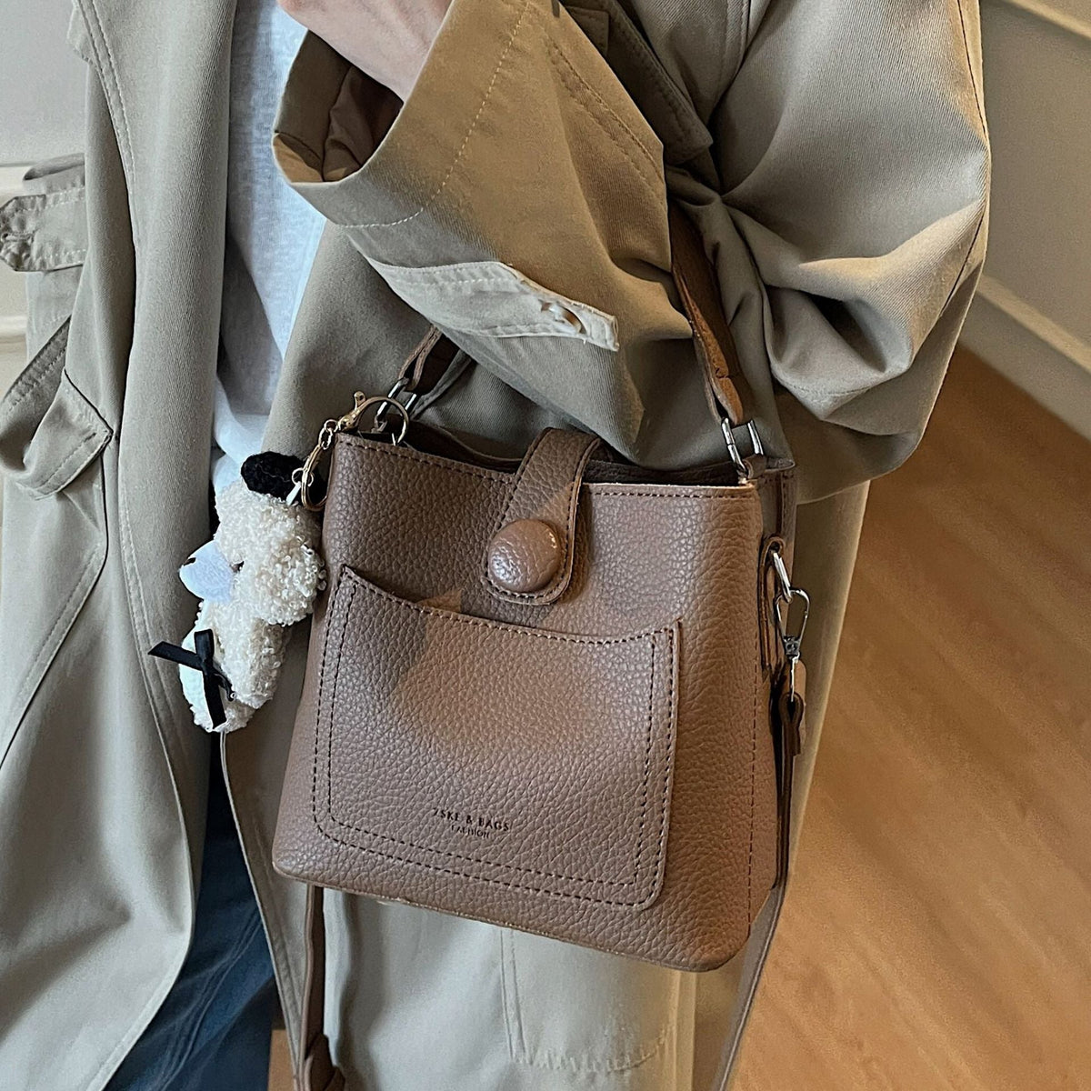 Trendy Bucket Bag Casual PU Tote Bag for Daily Use