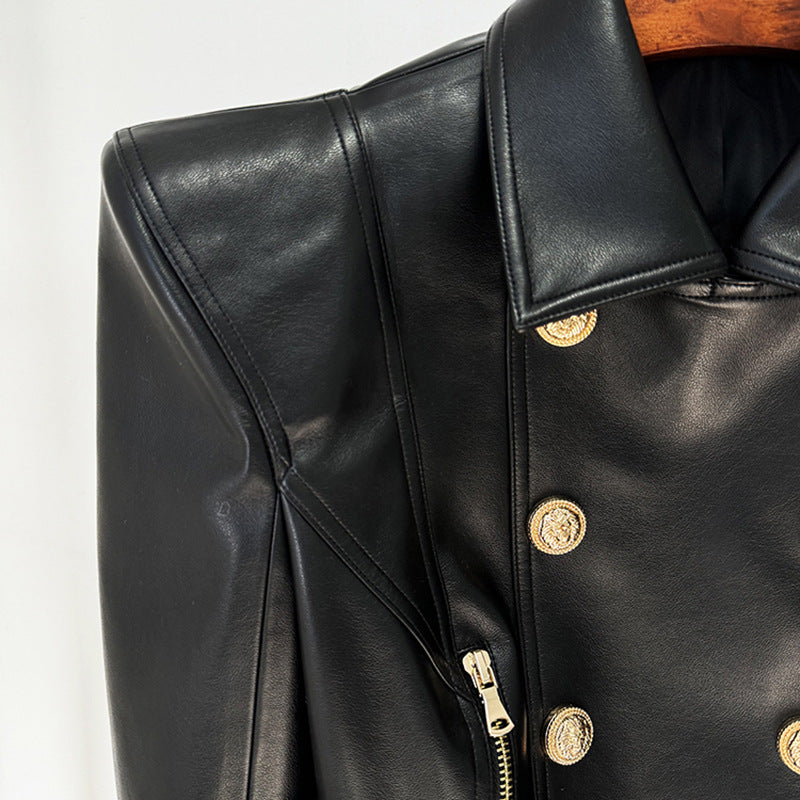 Trendy Motorcycle Jacket With Double Breasted Design