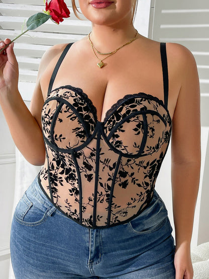 Sexy Lace Push-Up Tank Top With Underwire For Curvy Women